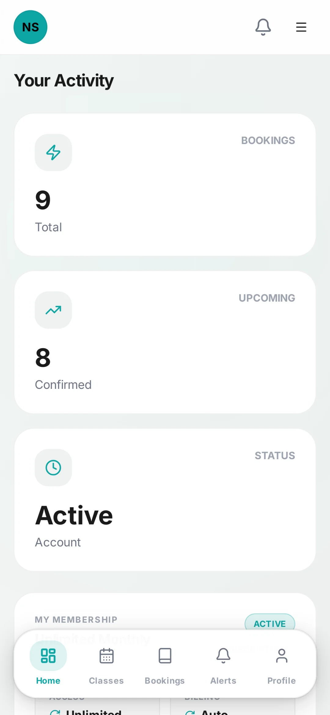 Member app dashboard
