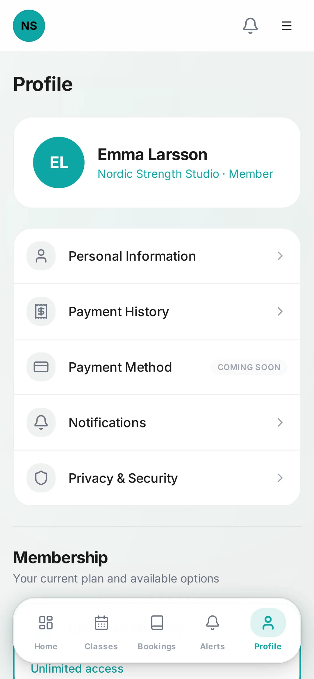 Member app profile